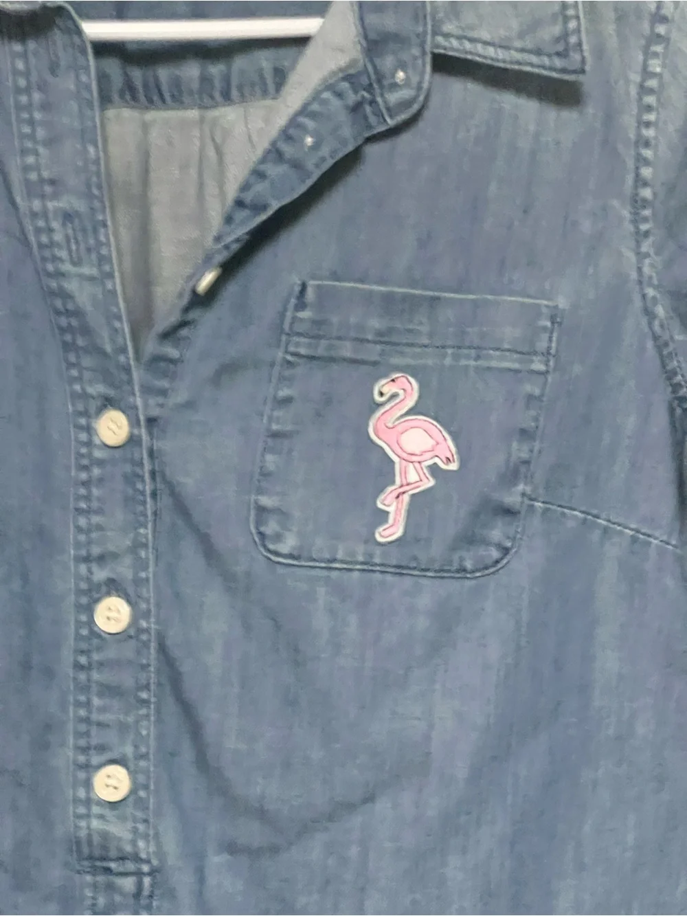 Denim Shirt Dress with Pink Flamingo Patch - JCrew